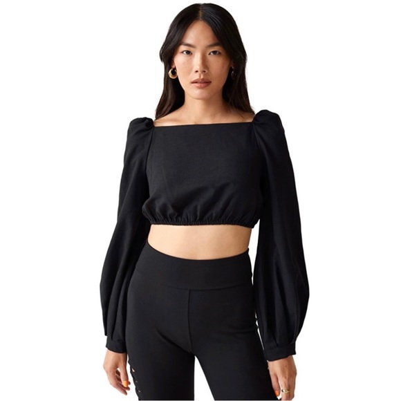 NEW & OTHER STORIES BLACK BALLOON SLEEVE CROP TOP - Picture 1 of 7